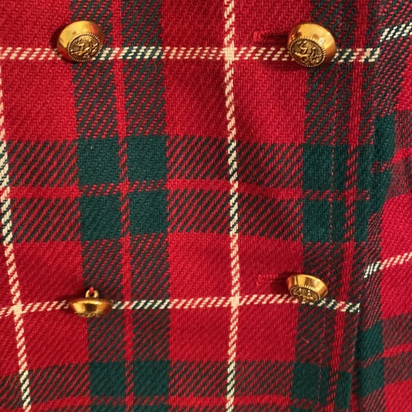 Vintage Protégé Saks Fifth Avenue Red and Green Plaid wool pantsuit with belt - Picture 6 of 12
